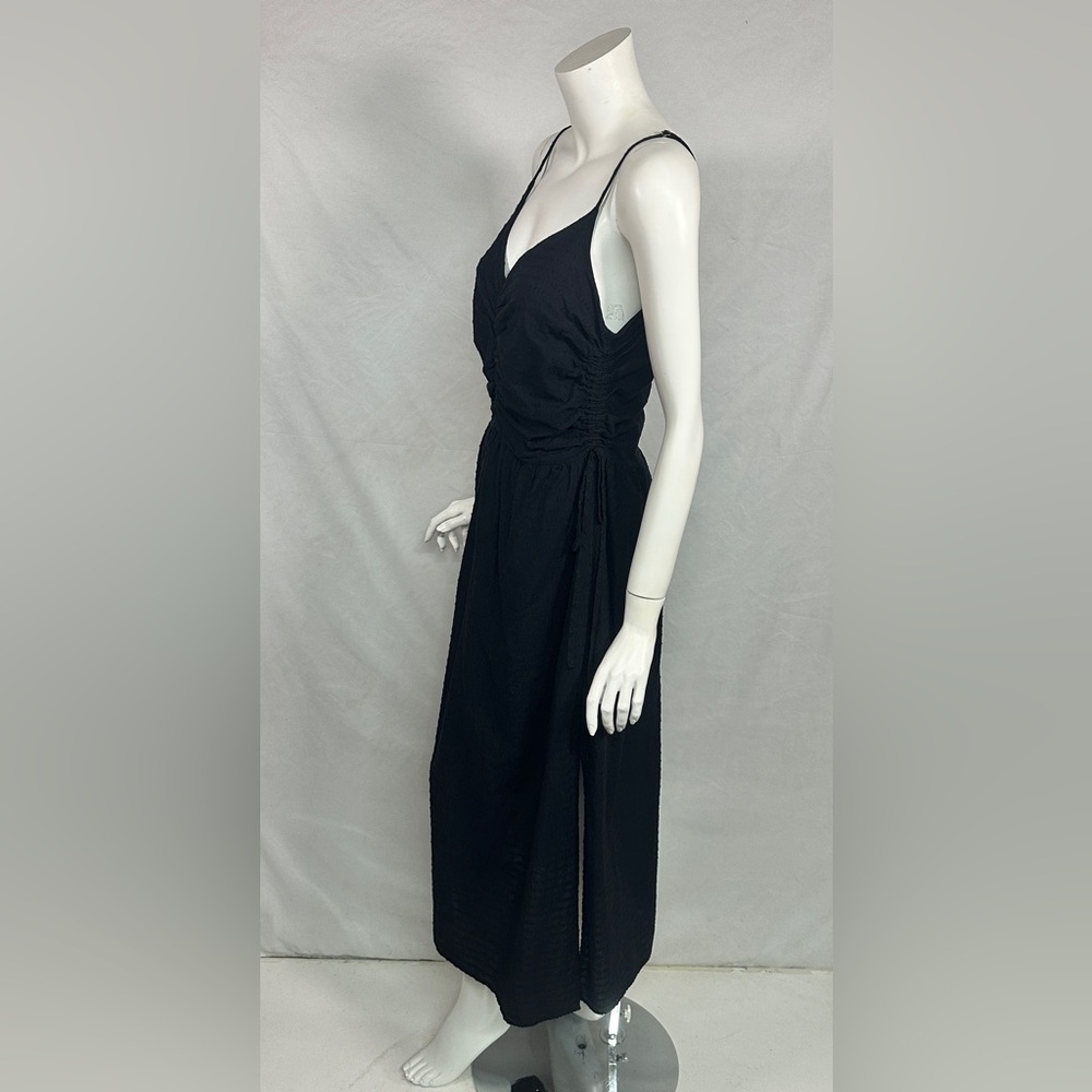 Nation LTD Black Rooshed Cotton/Linen Dress with side slit and pockets Size M - Picture 7 of 15